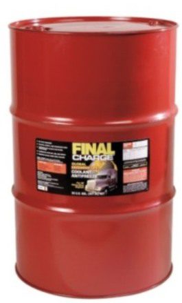 A red barrel of final charge engine oil.